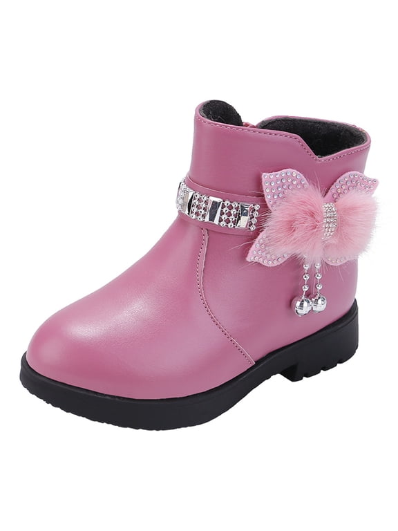 Children Shoes Thick Heel Short Boots Warm Fancy Shoes for Boots Bow Cute Girls Fancy Winter Boots Cotton Shoes Warm Boots 9