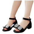 thumbnail image 1 of Children Shoes Thick High Heel Sandals Diamond Bow Small High Heel Princess Sandals Girls Sandals Children Shoes Thick High Heeled Sandals(Coloe:Black,Size:13), 1 of 6