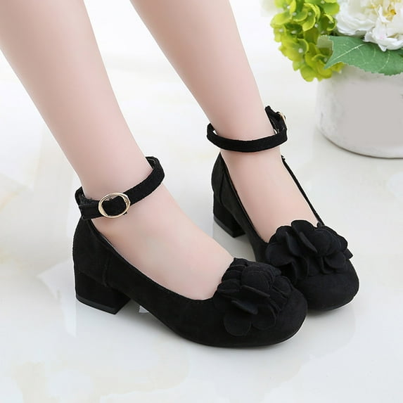 Children Shoes Thick High Heel Sandals Fashionable Diamond Bow Small High Heel Princess Sandals(Color:Black,Size:11.5)