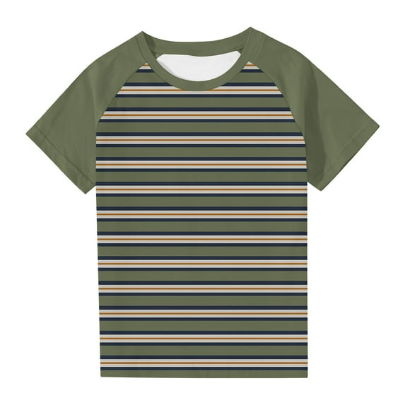 Children Short Sleeve Striped Tee Tops, Boys Girls Colorblock Raglan T Shirt Cute Round Neck T-Shirt for Teen Green 4Y
