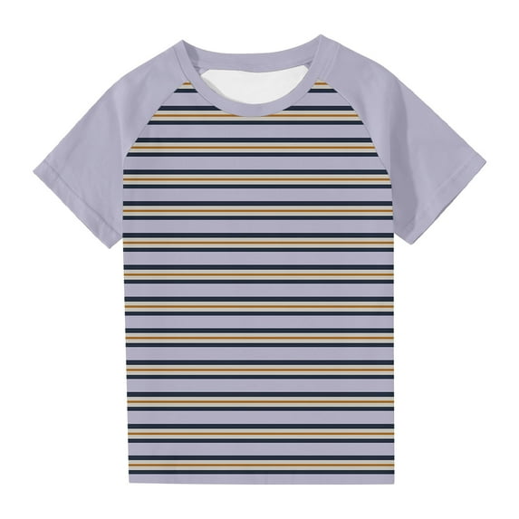Children Short Sleeve Striped Tee Tops, Boys Girls Colorblock Raglan T Shirt Cute Round Neck T-Shirt for Teen Purple 13Y