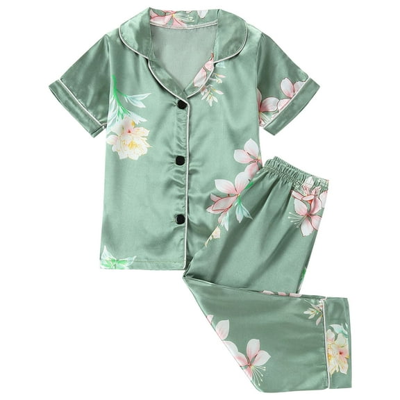 Children Silk Satin Pajamas Set Baby Boys Girls Tops Trousers 2pec Spring Autumn Kids Casual Home Sleepwear