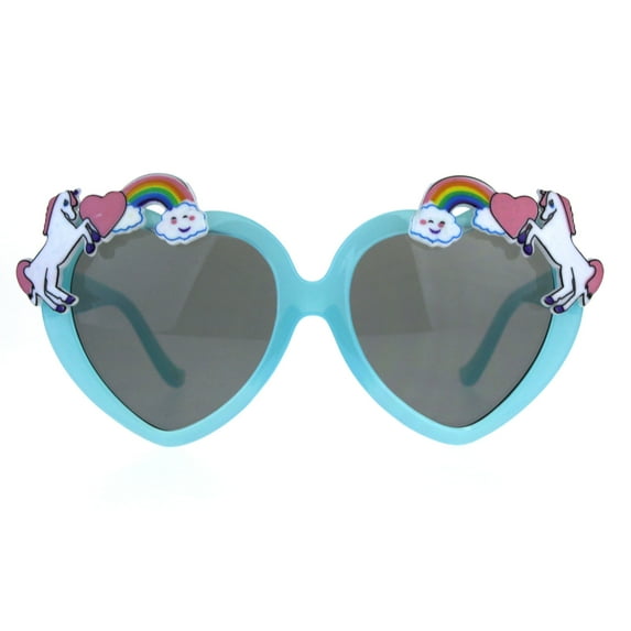 Children Size Girls Rainbow Unicorn Heart Shape Sunglasses Blue