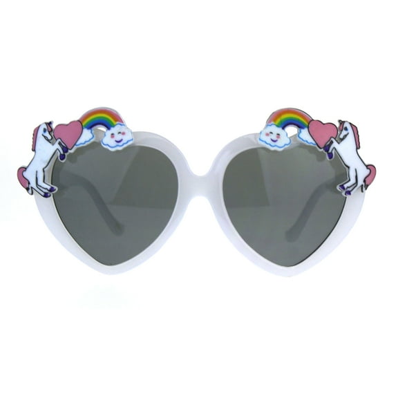 Children Size Girls Rainbow Unicorn Heart Shape Sunglasses White
