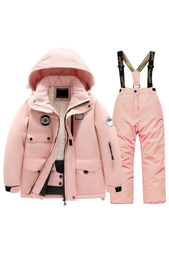 Children Ski Suit Fleece Multi Pocket Jacket And Pants Winter Windbroof Snowboarding Winter Warm Snow Suits Unisex Comfy Clothing