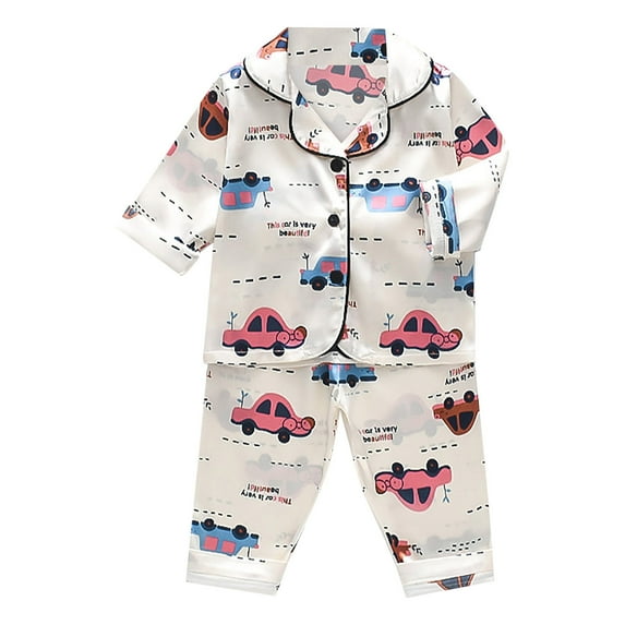 Children Sleepwears Boys Girls Satin Cartoon Button Down Shirt Tops And Long Pants Silk Pajamas Sleepwear Outfits Loungewear Set Homewears Loungewear For Child