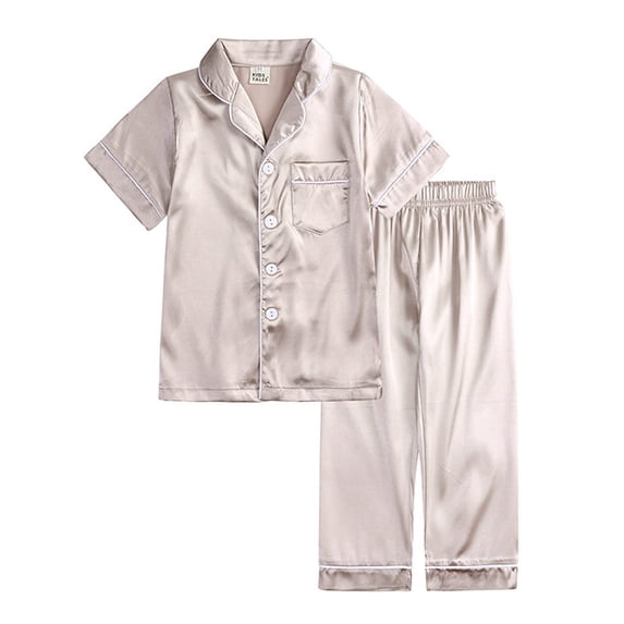 Children Sleepwears Girls Boys Pajamas Set Satin Silk Short Sleeves Sleepwear 2PCS Button Down Classic Loungewear Pants Homewears Loungewear For Child