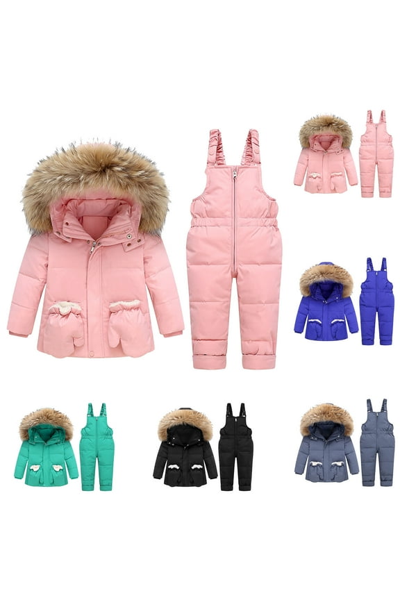 Children Snowsuit 1-6ears Children Girls Boys Ski Suit Outdoor Windproof Waterproof Puffer Hooded Jacket Warm Thickened Velvet Jumpsuits