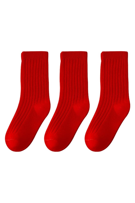 Children Socks Autumn And Winter Festive Double Pin Red Socks For Boys And Girls Baby Tube Socks New Year 3 Pairs Toddler Boy Girl Socks