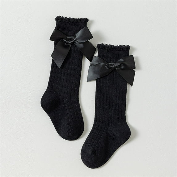 Children Socks Girls Knee High Socks Bow Stockings Toddler Breathable Long Tube Knit Cute Socks Football Socks Black M