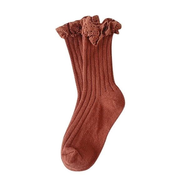 Children Socks Vintage Lace Solid Color Double Needle Child Socks Girls Spring Autumn Mid Thigh Socks Breathable