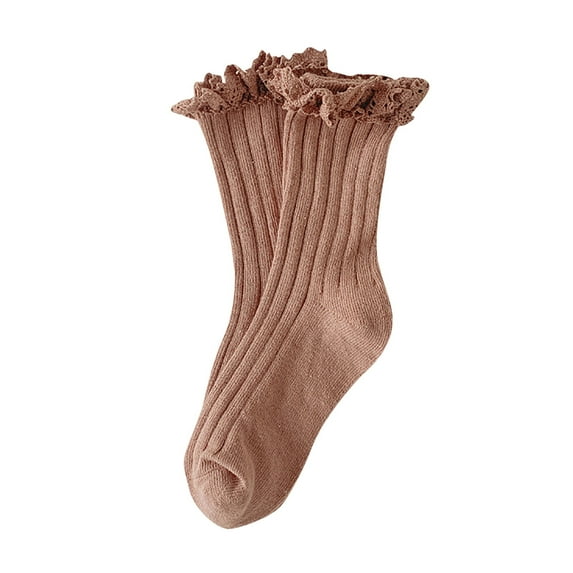 Children Socks Vintage Lace Solid Color Double Needle Child Socks Girls Spring Autumn Mid Thigh Socks Cute