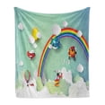 thumbnail image 1 of Children Soft Flannel Fleece Blanket, Plane Hot Air Balloon Helicopter Flying Rainbow Sunny Sky Happy Baby Illustration, Cozy Plush for Indoor and Outdoor Use, 50" x 70", Multicolor, by Ambesonne, 1 of 6