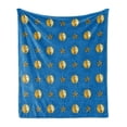 thumbnail image 1 of Children Soft Flannel Fleece Blanket, Sun and Moon Phases Doodle Cosmos Planetary Children's Cartoon Design, Cozy Plush for Indoor and Outdoor Use, 70" x 90", Cobalt Blue and Mustard, by Ambesonne, 1 of 5