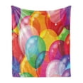 thumbnail image 1 of Children Soft Flannel Fleece Throw Blanket, Balloons Pattern Colorful Illustration Birthday Celebrating Theme Childhood Fun, Cozy Plush for Indoor and Outdoor Use, 50" x 60", Multicolor, by Ambesonne, 1 of 5