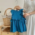 thumbnail image 1 of Children Solid Color Loose Girl Ruffle Sleeve Princess Dress Round-Neck Sleeveless Round-Neck Dress Active Dresses Going Out Dress, 1 of 5