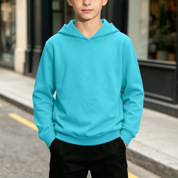 Children Solid Hooded Sweatshirt Long Sleeve Pullover With Hood for Boy Girl