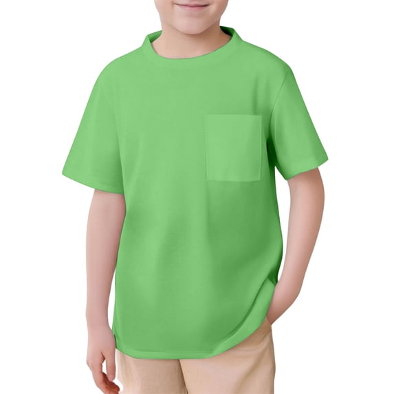 Children Solid Mesh Pocket Crew‑Neck Top, Lightweight Summer Short Sleeve T‑Shirt For Matching
