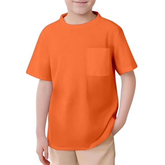Children Solid Mesh Pocket Crew‑Neck Top, Lightweight Summer Short Sleeve T‑Shirt For Matching