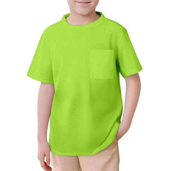 Children Solid Mesh Pocket Crew‑Neck Top, Lightweight Summer Short Sleeve T‑Shirt For Matching