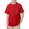 thumbnail image 1 of Children Solid Mesh Pocket Crew‑Neck Top, Lightweight Summer Short Sleeve T‑Shirt For Matching, 1 of 3