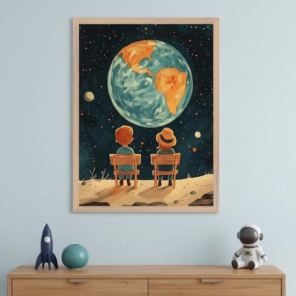 Children Space Art Celestial Wonder Wall Earth And Moon Nursery Decor Unframed Paper Print
