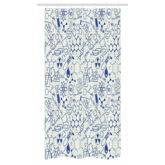 Children Stall Shower Curtain, Science Chemistry Geometry Math Nerd Geek Genius Themed Design Artwork, Fabric Bathroom Set with Hooks, 36W X 72L Inches Long, Navy Blue and White, by Ambesonne