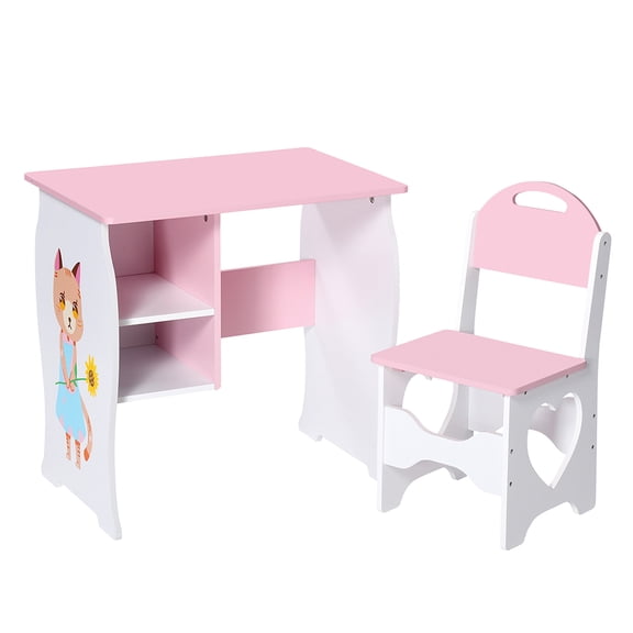 Children Study Desk With Storage Shelf Wooden Study Table And Chair For Home School Use