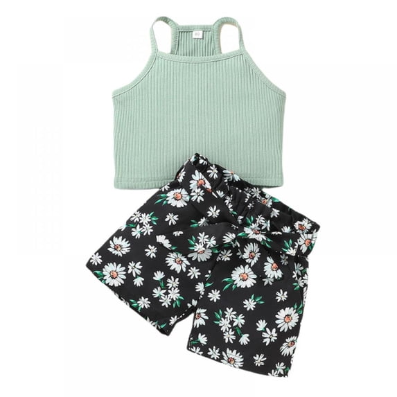 Children Summer Clothes Set 2Pcs Toddler Girl Suspenders Fashion Floral Print Shorts Outfits