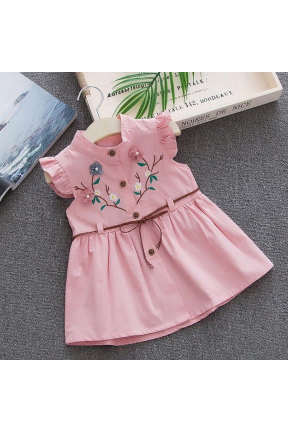 Children Summer Sleeveless Girls Cute Sweet Cotton Vest Flower Peach Embroidered Princess Dress,1-4Y
