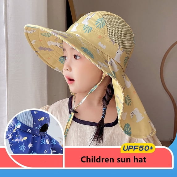 Children Sun Hat Summer Kids Outdoor Neck Ear Cover Anti UV Protection Beach Caps Kids Boy Girl Travel Flap Cap for Children (Yellow,4 to 9 years old)