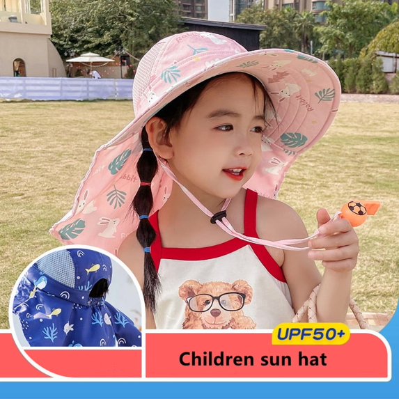 Children Sun Hat Summer Kids Outdoor Neck Ear Cover Anti UV Protection Beach Caps Kids Boy Girl Travel Flap Cap for Children (Pink,4 to 9 years old)