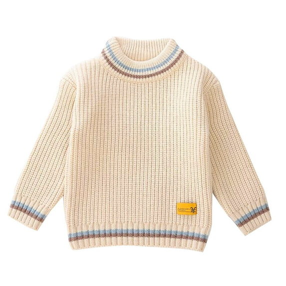 Children Sweater Fashion Girl and Boy Children' Casual Long Sleeved Warm Round Neck Sweater New Baby Girl Boy Knit Cardigan Sweater Knit Pullover Tops Beige 8T