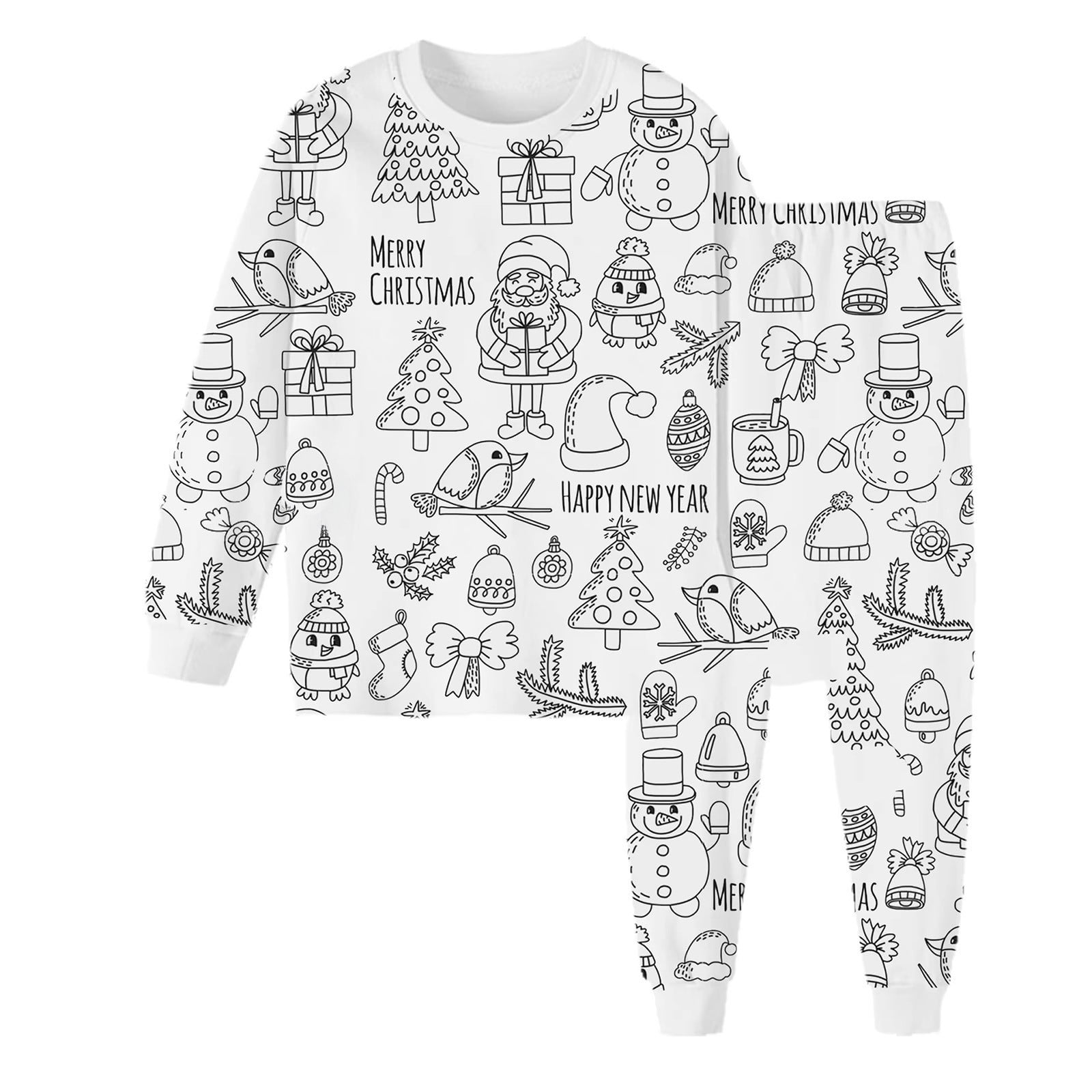 Boys Girls Coloring Pajamas Kid DIY Homewear Set Long Sleeve Pullover ...
