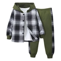 Children Sweatsuit Set 2 Piece Outfits for Kids Sweatshirt with Leggings Pants Casual Plaid Long Sleeve Pullover Hoodie Winter Outfits Set Teen Girls Clothes 6-7 Years Kids Army Green Sweatsuit