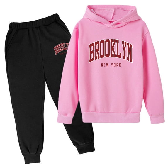 Children Sweatsuit Set 2PC Tween Fall Outfits Casual Sweatpants Loungewear Set Graphic Letter Printed Long Sleeve Pullover Sweatshirt Winter Outfits Set Girls' Fashion 7-8 Years