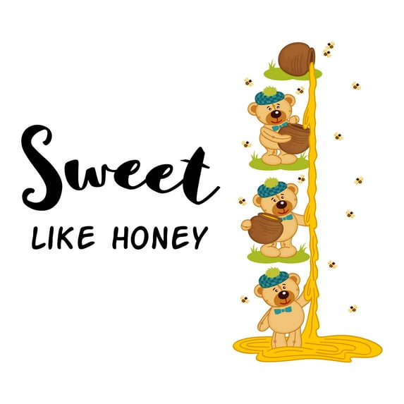 Children Sweet like Honey Cute Cartoon Wall Decal Decoration Sweet like Honey Motivational Quote Wall Decal Lasts Years and Easily Removable - Size: 40 In(W) x 36 In(H)