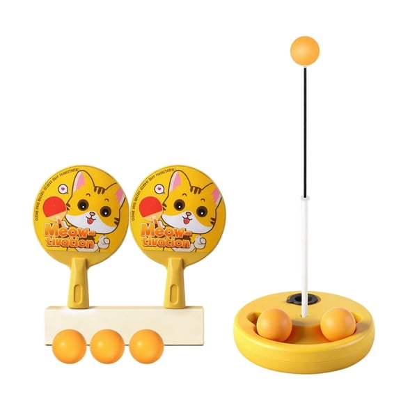 Children Table Tennis Trainer Set with Adjustable Rebound Rod Two Rackets Three Balls and Stable Base for Indoor Outdoor Use