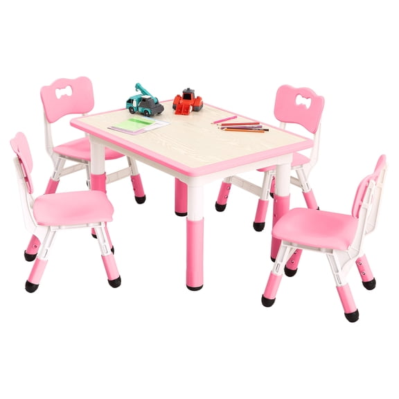 Children Table and 4 Chairs Set Multifunctional Desk Height Adjustable Graffiti Desktop Easy Wipe Ergonomic Design for Ages 2-10