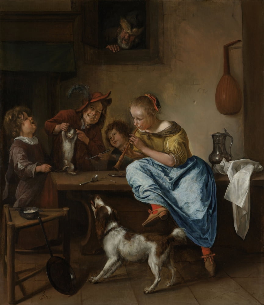 Children Teaching A Cat To Dance Canvas Art - (24 x 36)