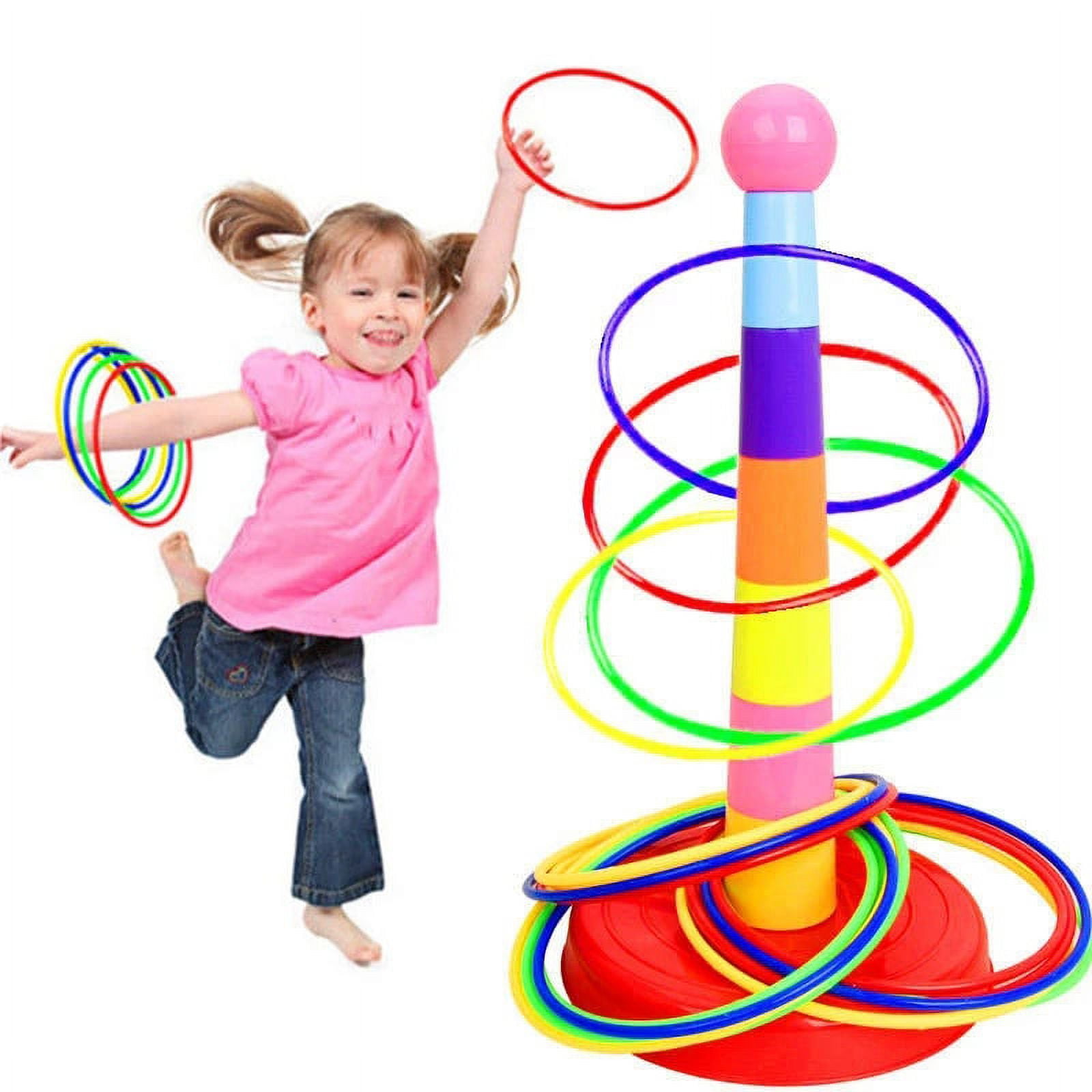 Ydds Ring Toss Game for Kids Indoor & Outdoor Game for Family and Adults with 5 Poles 2 Bases and 16 Rings in 4 Colors Soft Foam Toy for Kids Back