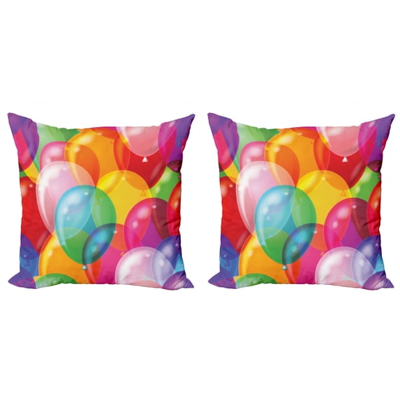Ambesonne Cartoon Throw Pillow Cover 2 Pack, Balloons Fun, 20", Multicolor