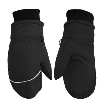 Children Toddlers Fleece Lined Ski Winter Waterproof Windproof Mittens Gloves | Assorted Colors (Black)