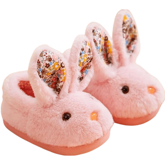 Loonyx Girls Pink Plush Bunny Slippers, Skid-Resistant, Toddler, Size 8