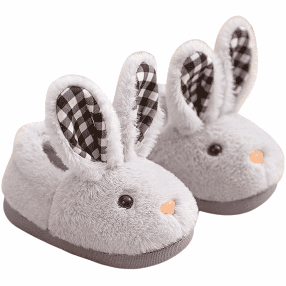 Loonyx Unisex Gray Plush Bunny Slippers, Skid-Resistant, Toddler, Size 9