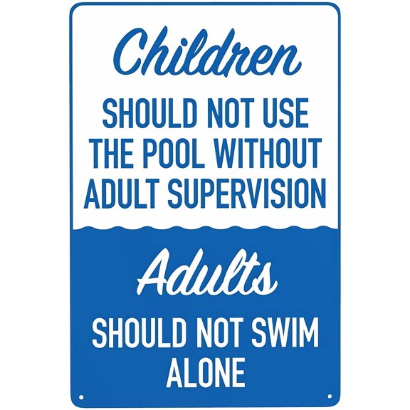 Children Should Not Use The Pool Without Adult Supervision - 8"x12" Retro Aluminum Vintage Pool Safety Sign, Pool Decor for Home Club Hotel Outdoor Water Area