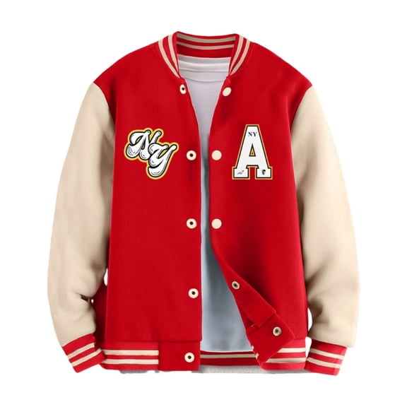 Children Varsity Jacket with Embroidered Patch Button Down Baseball Style Comfortable College Outerwear Unisex Fashion