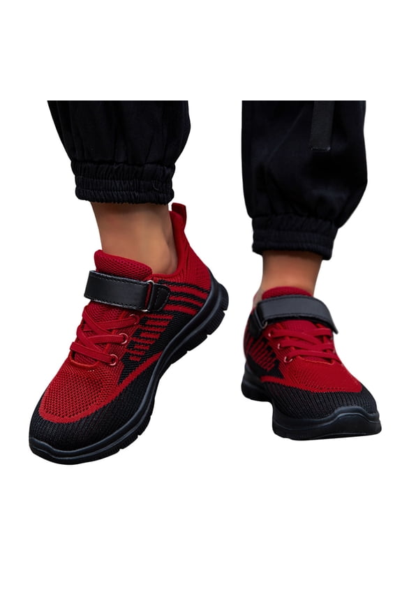 Children Walking Shoes Wide Toe Box Slip on with Arch Support Wide Width Comfortable All Season Wear Cushion Tennis Gym Sneakers Red Size 3 Big Kid