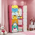 thumbnail image 1 of Children Wardrobe Closet,Baby Girl and Kids Closet with Door, Cute Protable Cube Storage Clothes,Dresser for Bedroom,Pink,8 Cube(14x14inch), 1 of 18