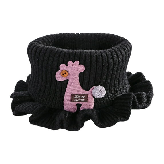Children Warm Scarf Cartoon Pattern Ruffle Trim Knitted Winter Scarf Thickened Thermal Boys Toddler Elastic Warm Scarf-Black